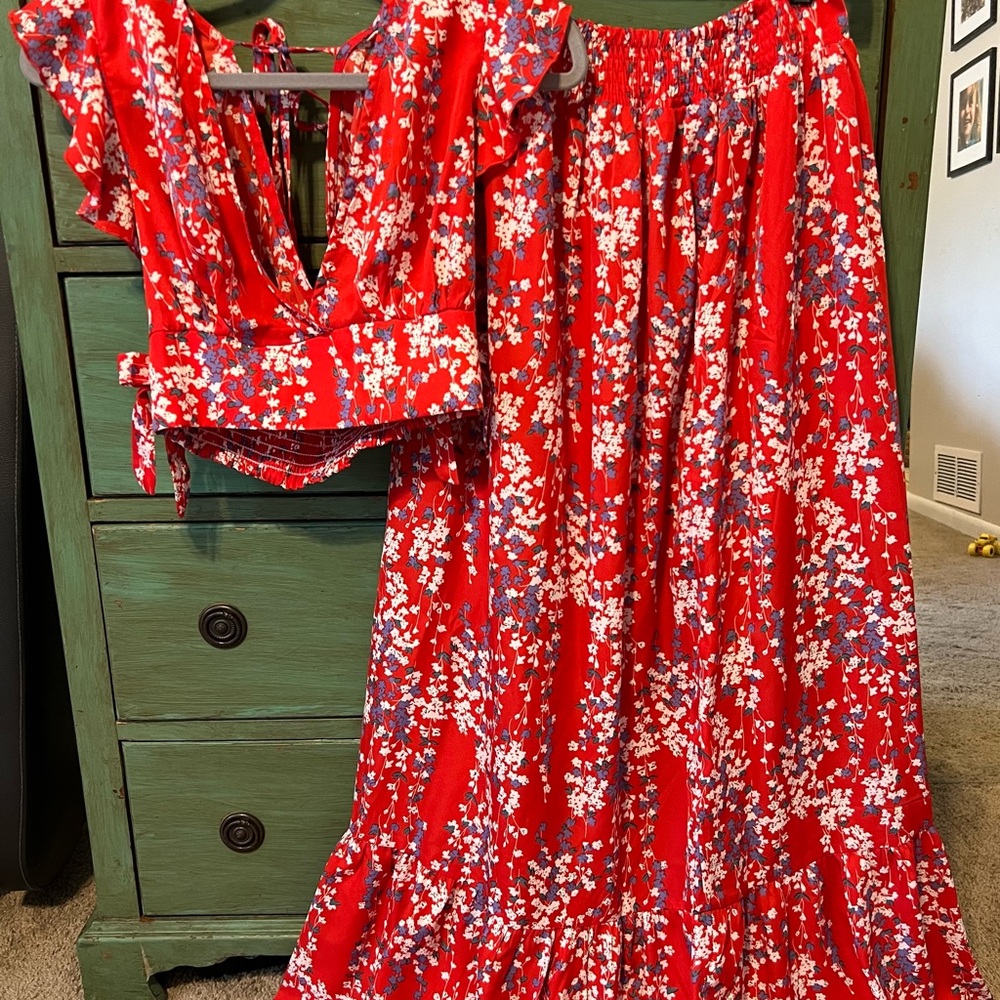 Floral Red Two-Piece Set